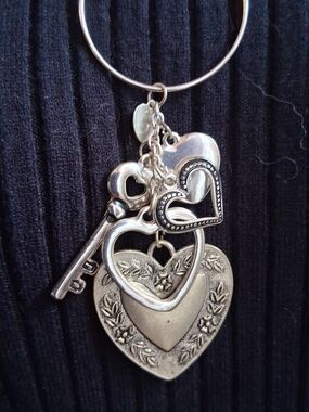 Silver Heart & Key Charm Pendant Necklace